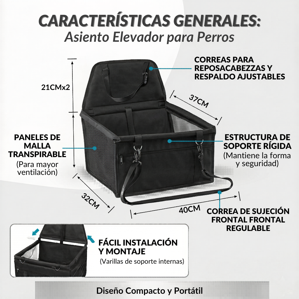 ASIENTO DE SEGURIDAD DE MASCOTAS PARA CARRO