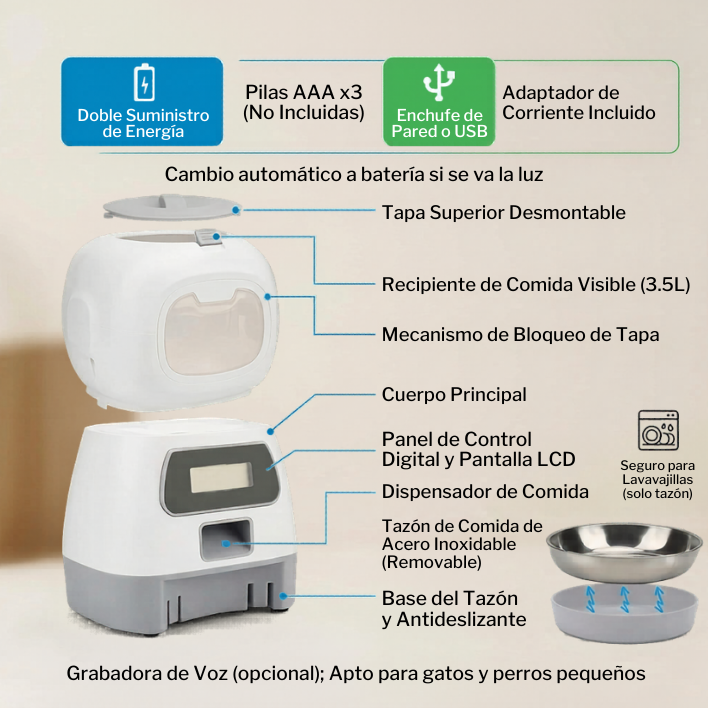DISPENSADOR DE COMIDA INTELIGENTE DE 3.5L