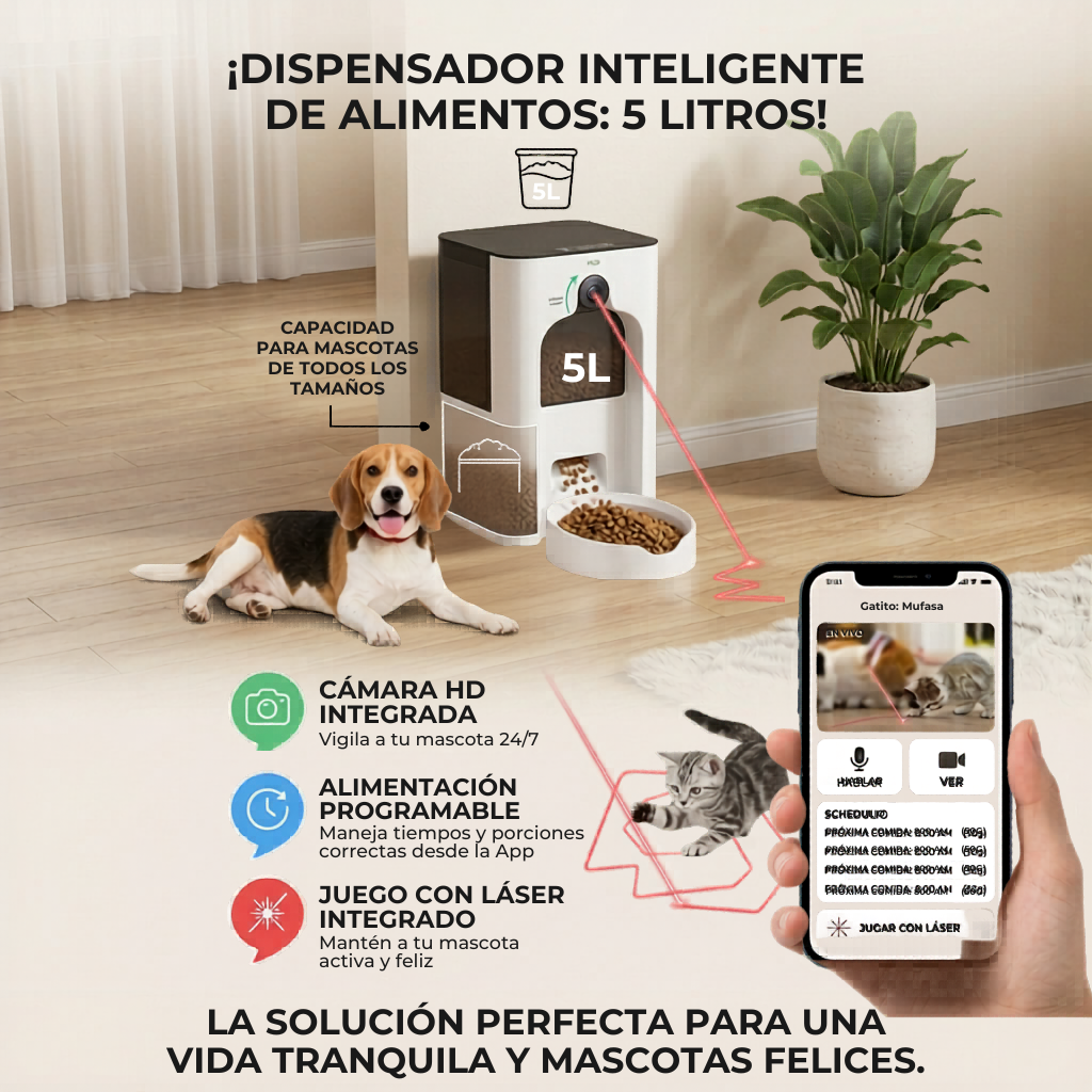DISPENSADOR DE COMIDA INTELIGENTE DE 5L CON CAMARA WIFI INTEGRADA